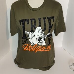 True Religion‎ Jeans Buddha  Green Black  Tee Shirt Size Large